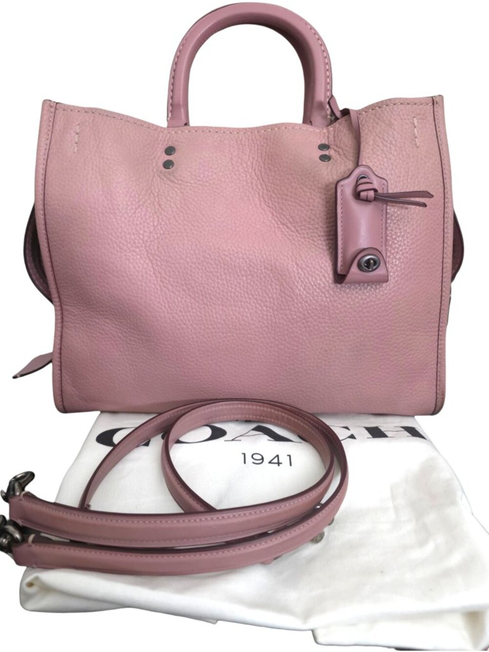 Coach 1941 Rogue 30 Dusty Rose Pink Pebbled Leather Suede Shoulder Bag
